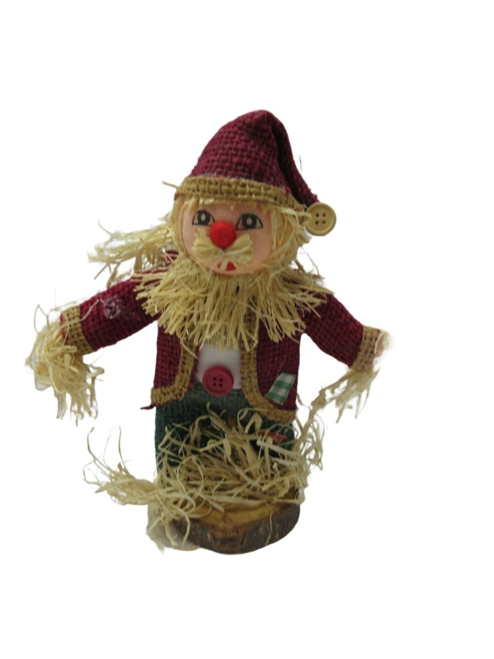 Vintage 8" Straw Santa Scarecrow on Burl Wood